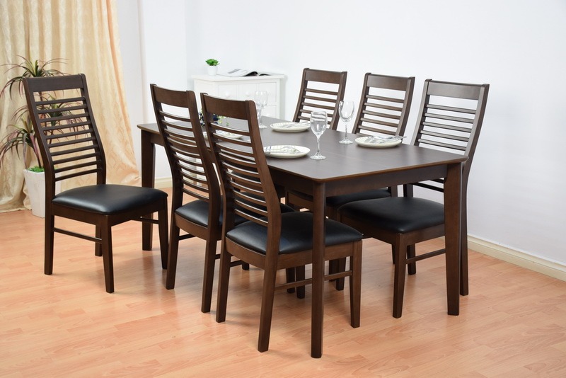 Bộ bàn ăn 6 ghế gỗ cao su tạo màu nâu