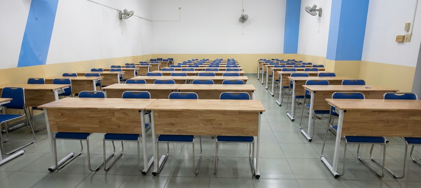 B&agrave;n đ&ocirc;i v&agrave; ghế xanh cho giờ luyện n&oacute;i &ndash; Thư viện HUFLIT c&oacute; đẹp kh&ocirc;ng? Ảnh thực tế b&agrave;n ghế thư viện
